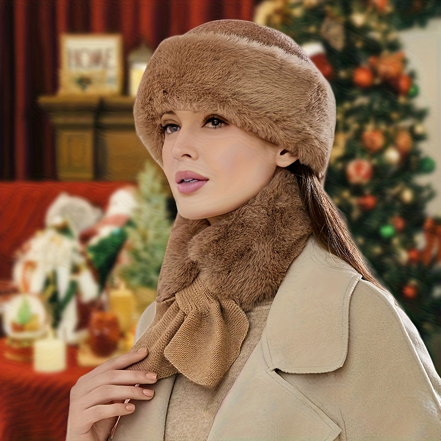 3-teiliges Hut Schal Handschuh Set Damen Winter mit Kunstpelz