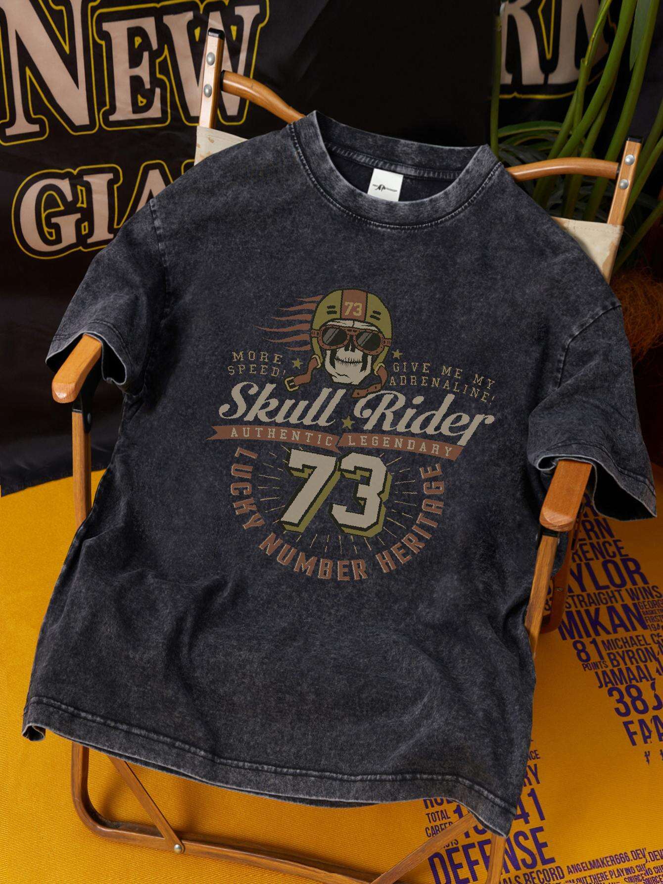Herren Vintage Graphic T-Shirt Skull Rider 73 – Retro Streetwear mit Print