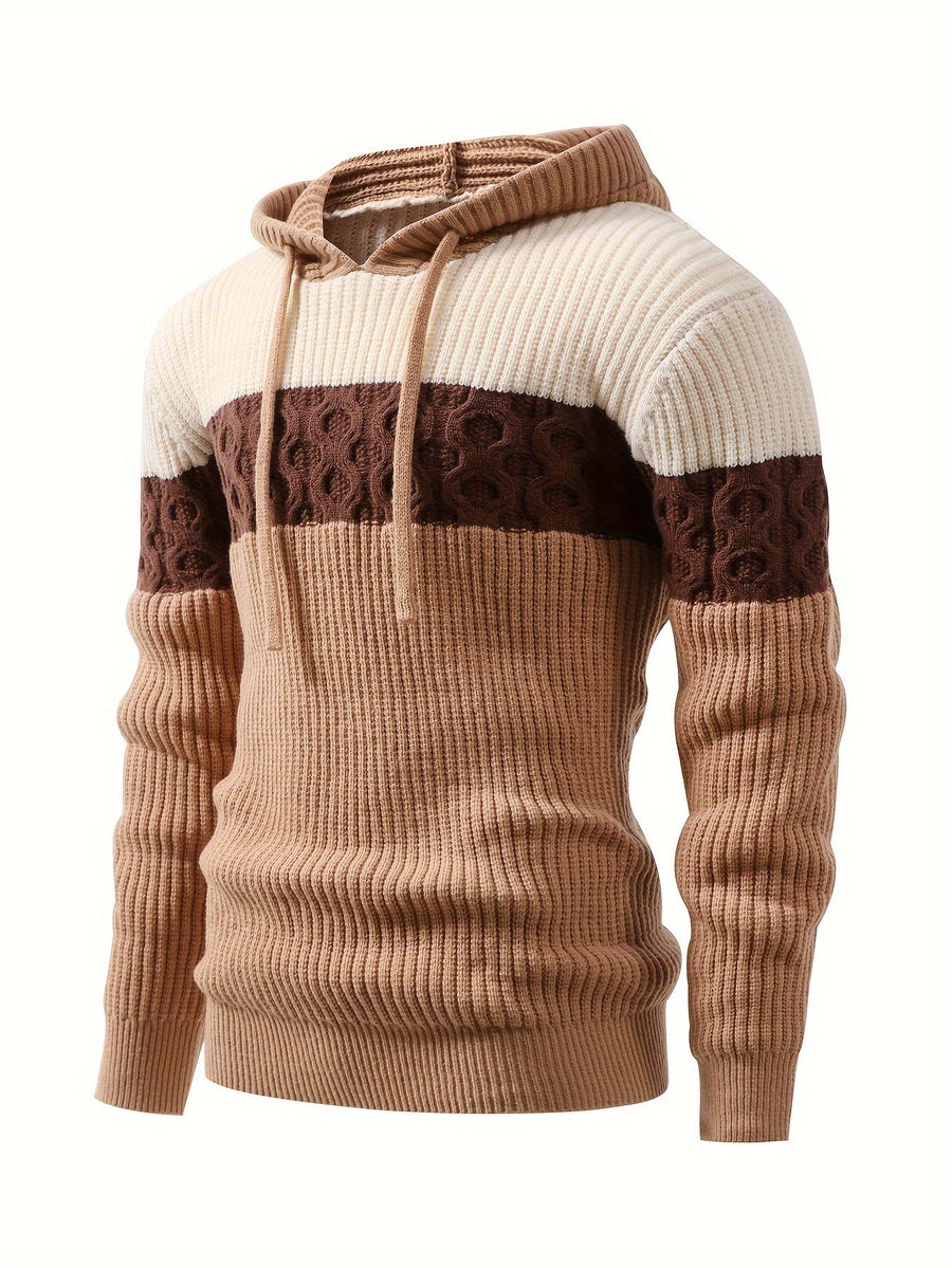 Herren Strick Hoodie Mehrfarbig mit Kapuze und Kordelzug Gerippt