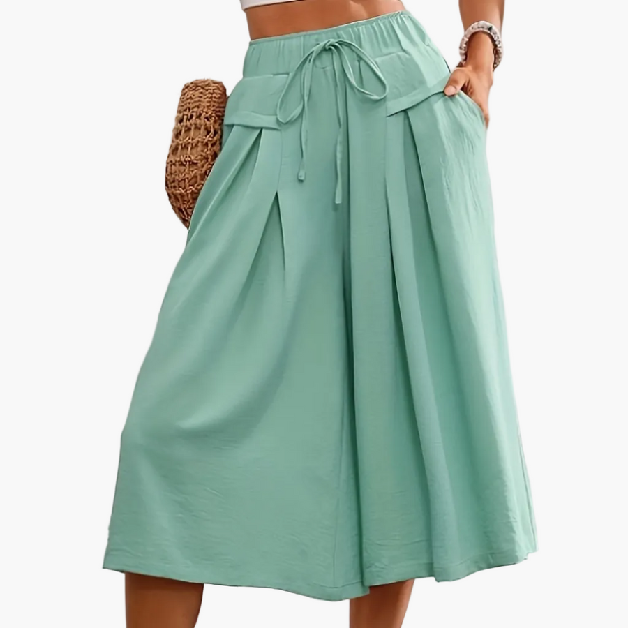 Damen Elegante Culotte Caprihose mit weitem Bein – Sommer Freizeitmode