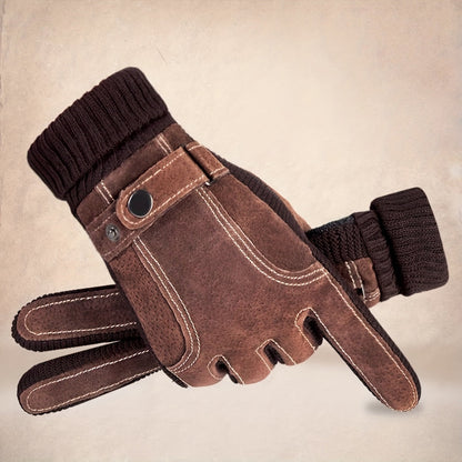 Unisex Halbfinger-Handschuhe mit Strickbündchen, Ziernähten und Druckknopf