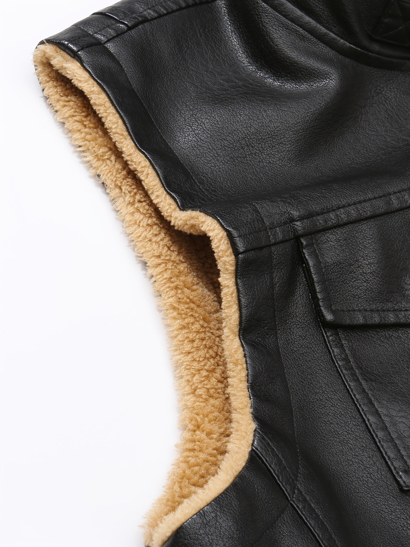 Herren Weste im Lederlook mit Teddyfutter und Reißverschluss, Multi-Taschen Design
