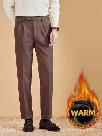 Herren Warme Stoffhose mit Bundfalten – Thermo Business Casual Hose
