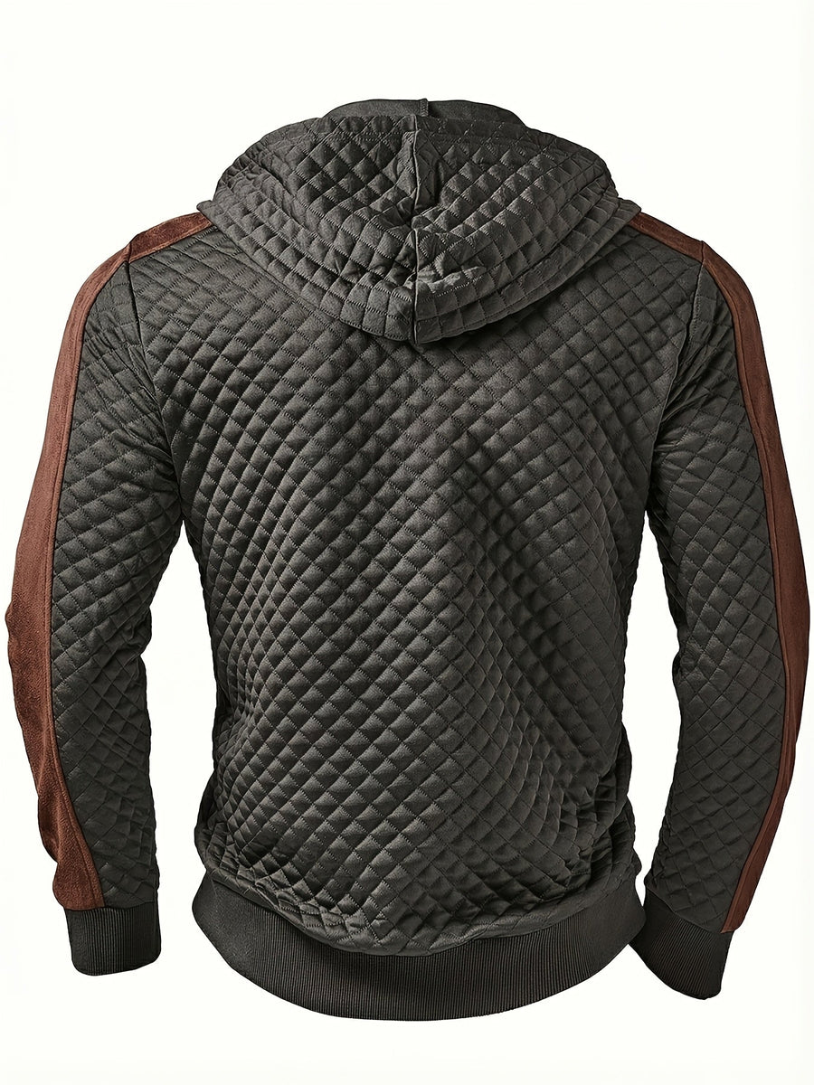 Herren Hoodie mit Reißverschluss, gesteppt und kontrastierenden Ärmeln