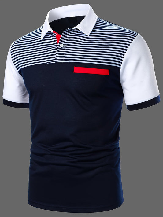 Herren Polohemd Modern Smart-Casual mit Streifen-Design und Brusttasche