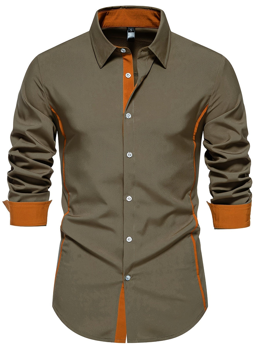 Herren Slim Fit Freizeithemd mit Kontrastdetails – Modernes Business & Casual Hemd, Langarm