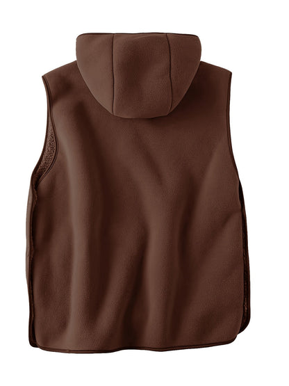 Unisex Kapuzenweste Fleece-Optik mit Kängurutasche und seitlichen Knöpfen