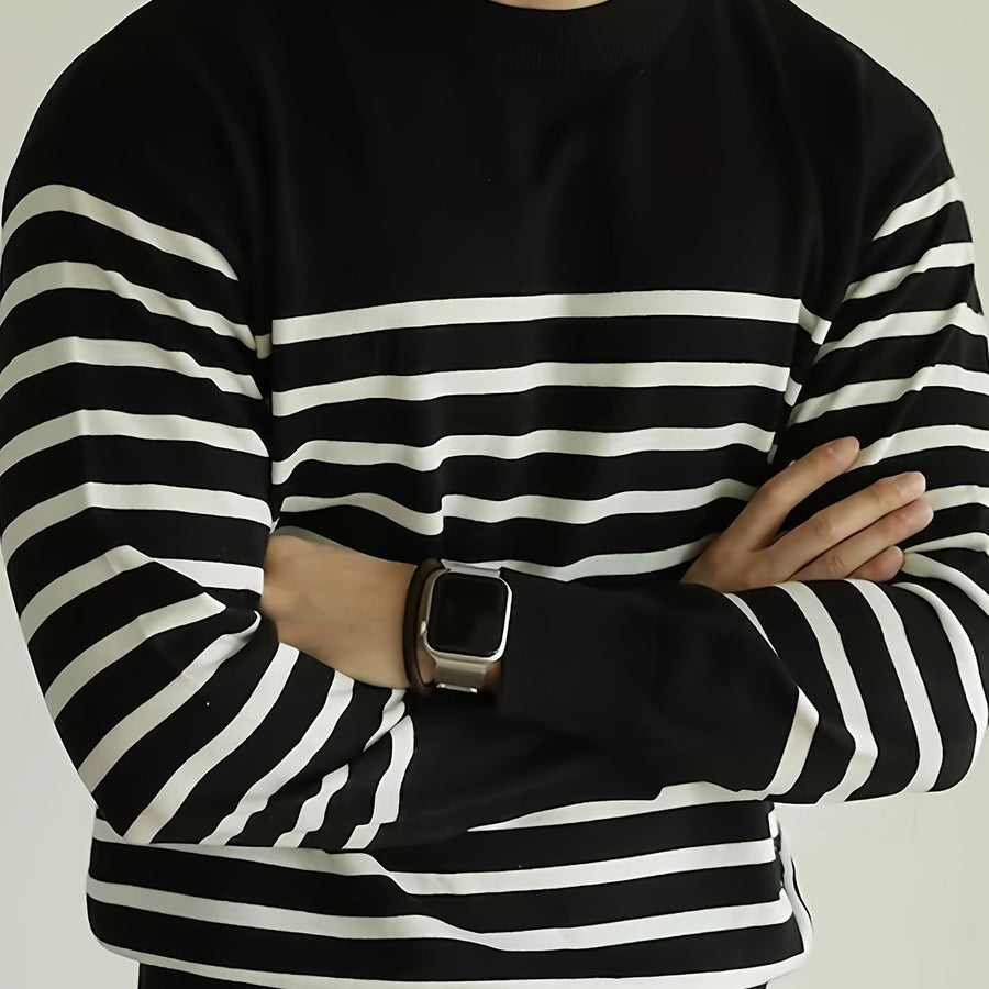 Gestreifter Rundhals-Pullover Langarm