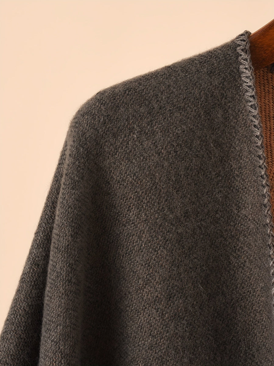 Damen Poncho mit Streifenmuster & offener Vorderseite
