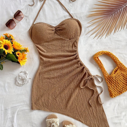 Damen Bodycon Kleid mit Neckholder und asymmetrischem Saum – Elegantes Partykleid für Urlaub & Abende
