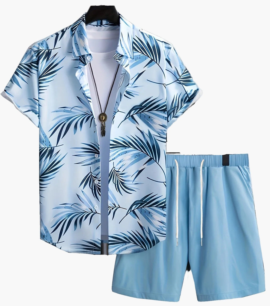 Herren Sommer Set – Tropisches Freizeit Hemd mit Shorts, ideal für Urlaub und Strand