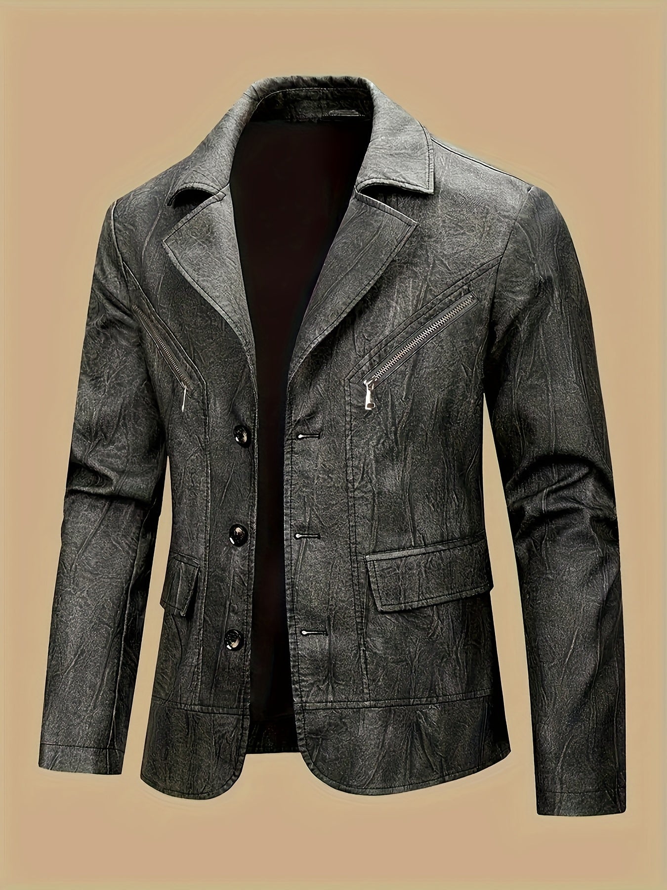 Herren Sakko Jacke mit Reißverschluss-Details und Knöpfen