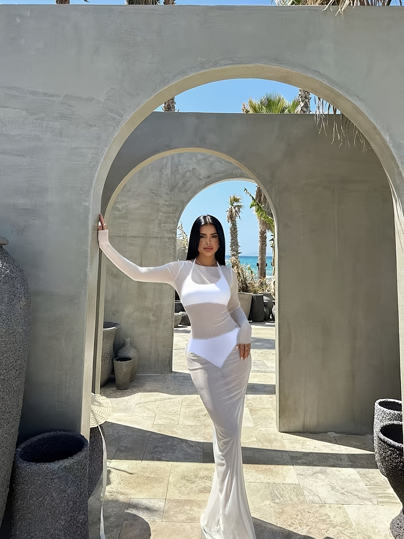 Damen Maxikleid mit transparentem Überwurf – Elegantes Stil-Statement für Urlaub & Pool