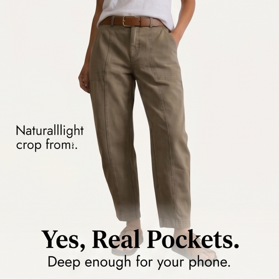 Damen Freizeithose mit sichtbaren Nähten und Gürtelschlaufen, Khaki oder Oliv