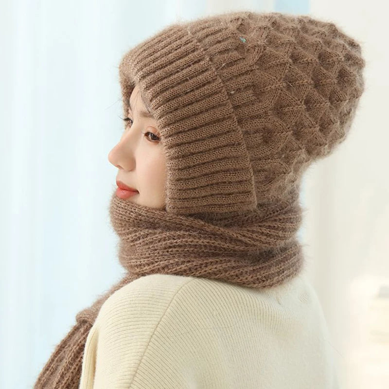 Winter Beanie Mütze & Schal Set Strickware Damen