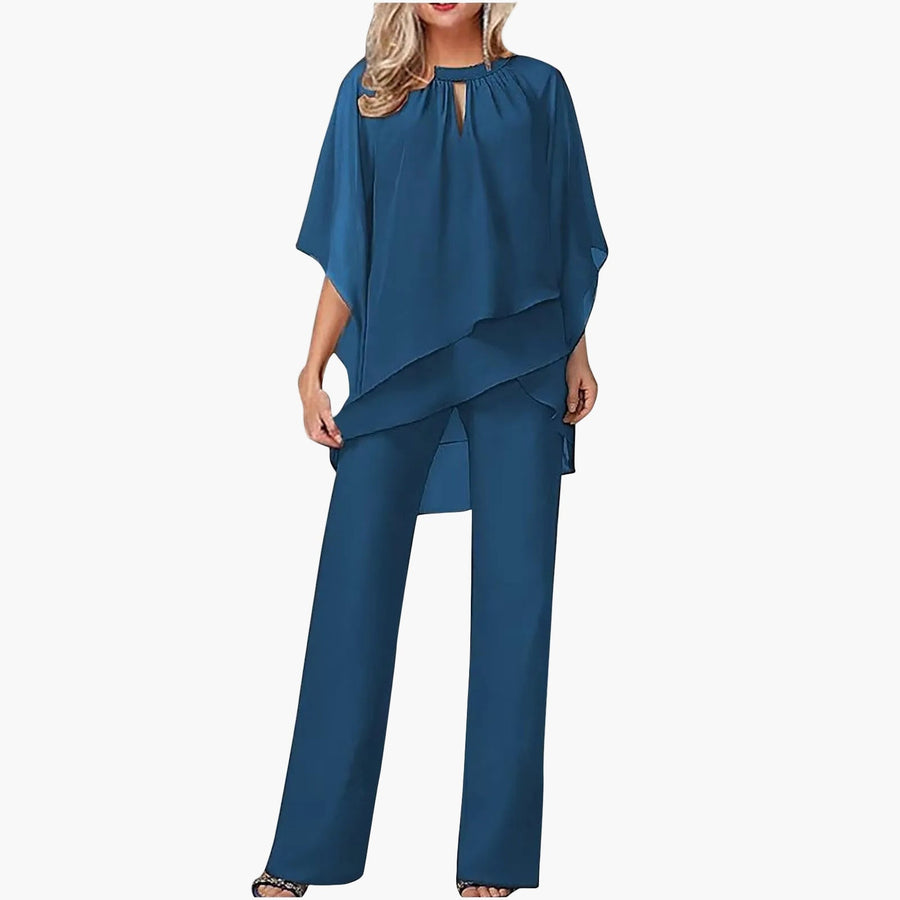Damen Eleganter Chiffon Hosenanzug Festlich und Bequem für Büro & Feiern
