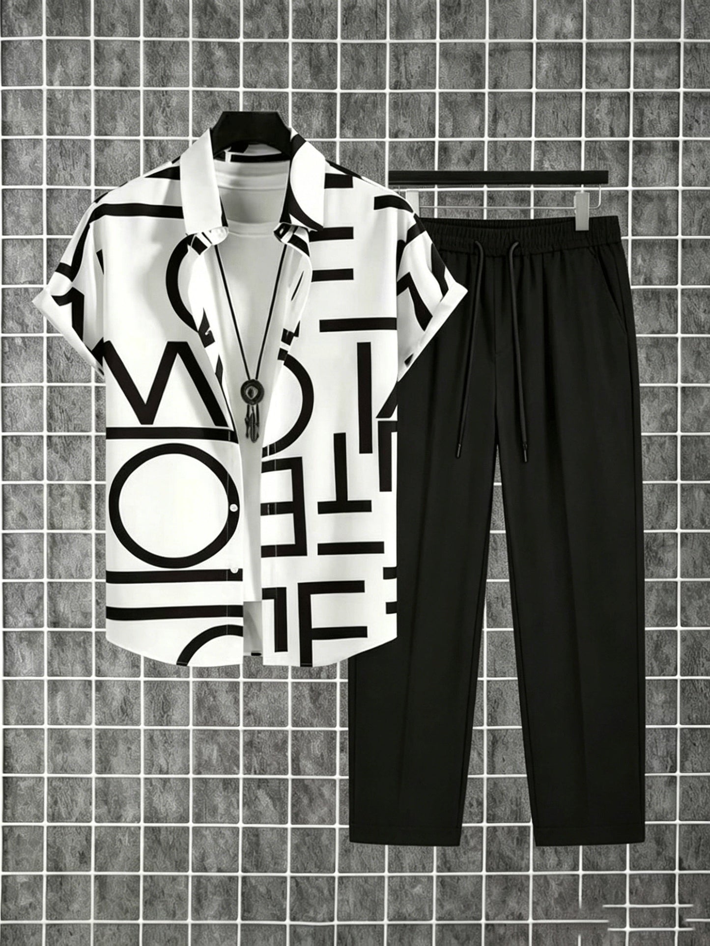 Herren Zweiteiliges Set – Modernes Streetwear Outfit mit Grafikhemd und Jogginghose