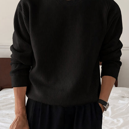 Geripptes Herren Langarmshirt mit Rundhalsausschnitt in verschiedenen Farben