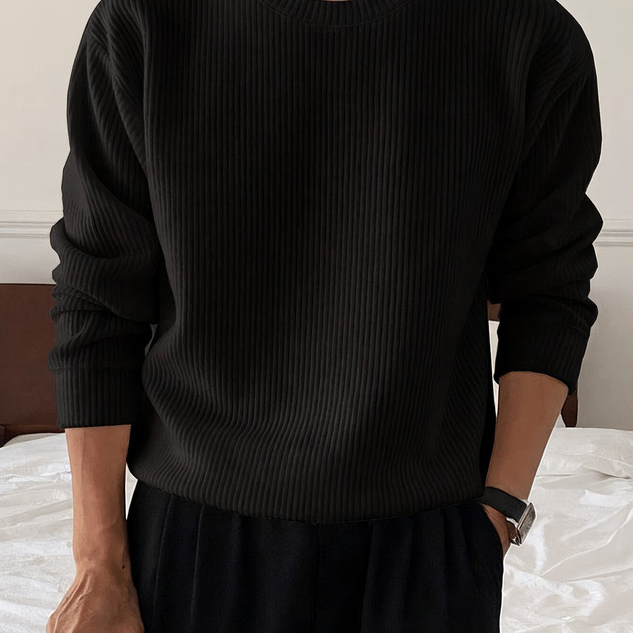 Geripptes Herren Langarmshirt mit Rundhalsausschnitt in verschiedenen Farben