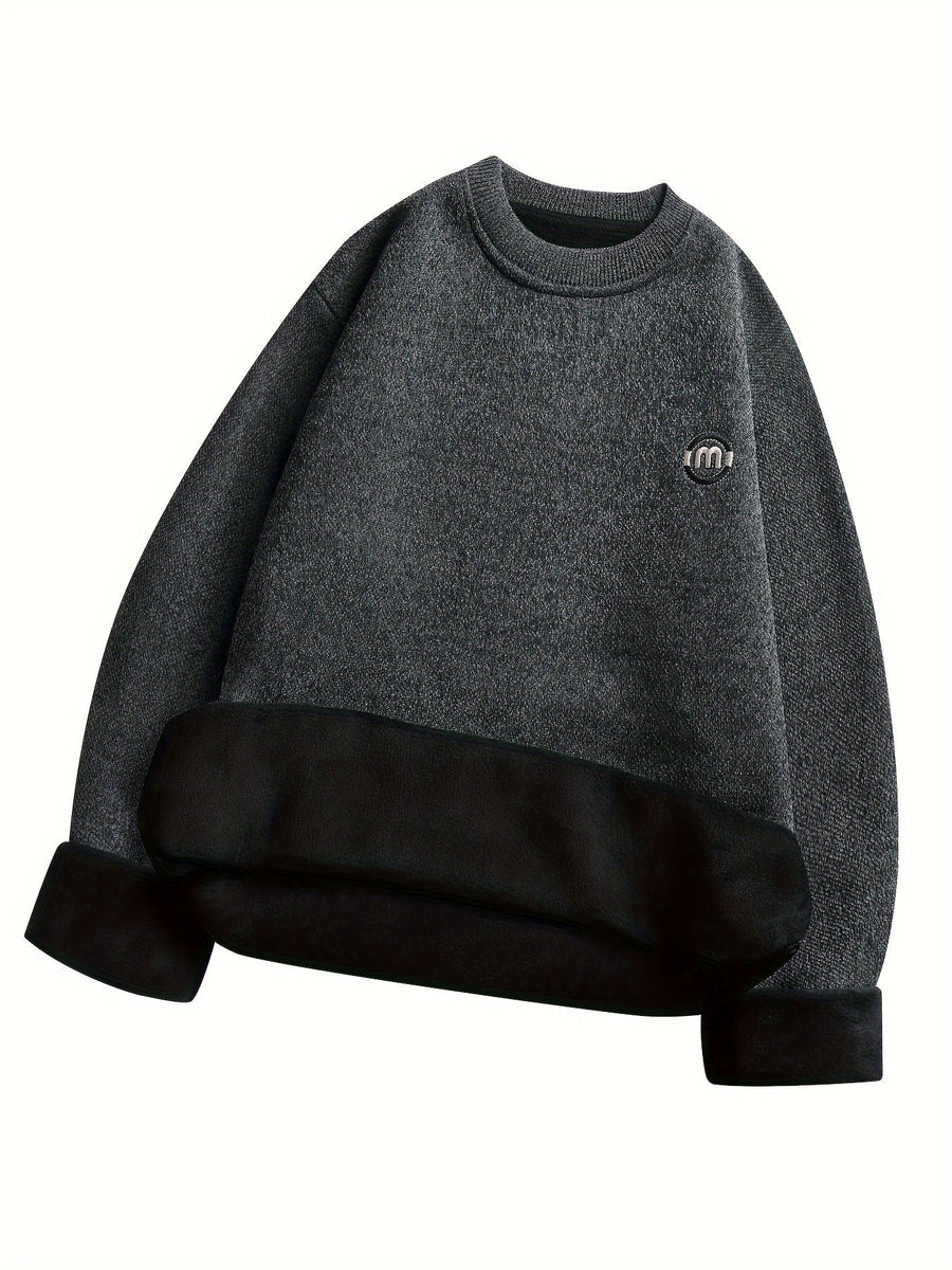 Unisex Winter Sweatshirt warm gefüttert Rundhals Grau Schwarz Khaki
