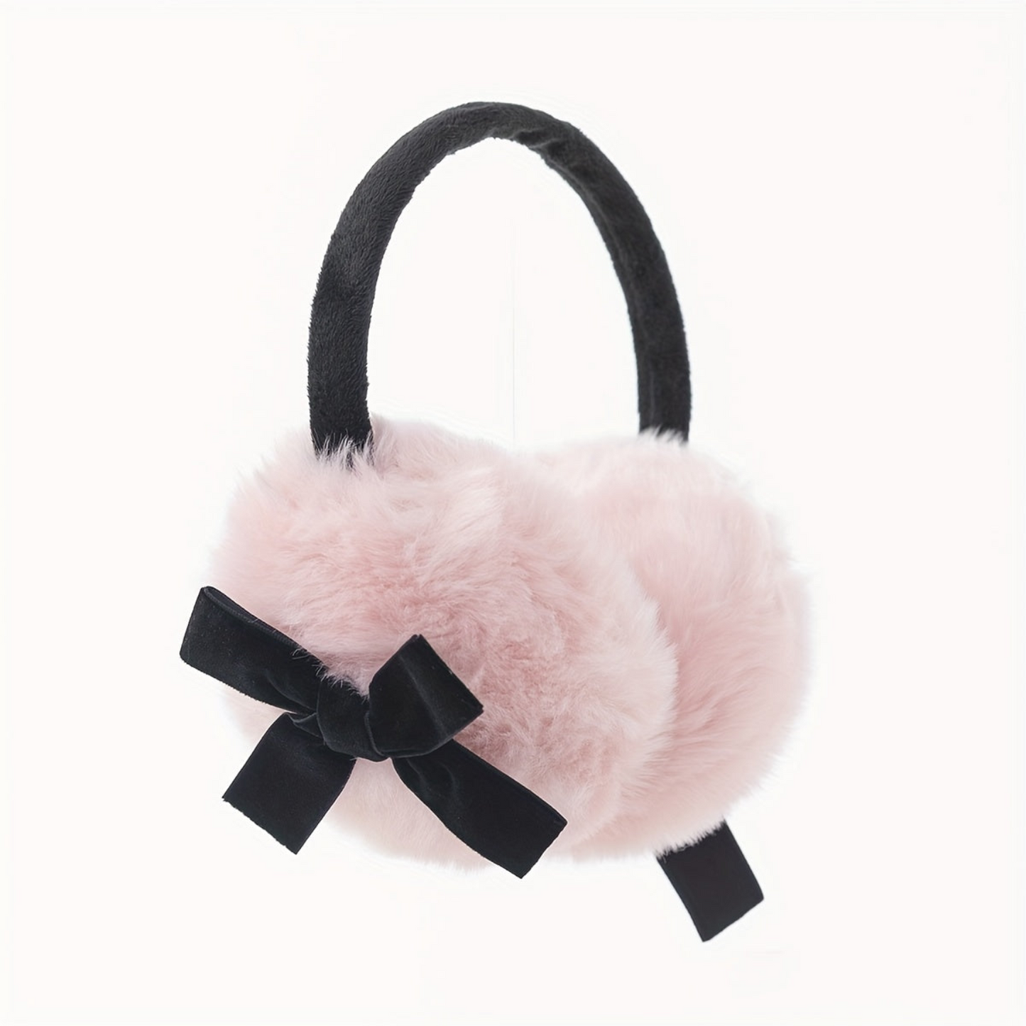 Flauschige Ohrenschützer mit Schleife Schwarz Grau Weiß Rosa Gelb Winter Ohrenwärmer