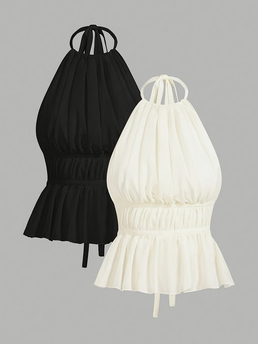 Damen Haltertop mit Raffung und Schößchen – Elegantes, feminines Oberteil für Alltag und besondere Anlässe