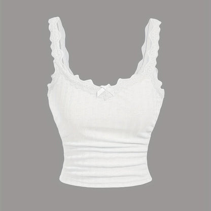 Damen Coquette Stil Spitzentop mit Schleife – Feminines Camisole für Freizeit und Loungewear