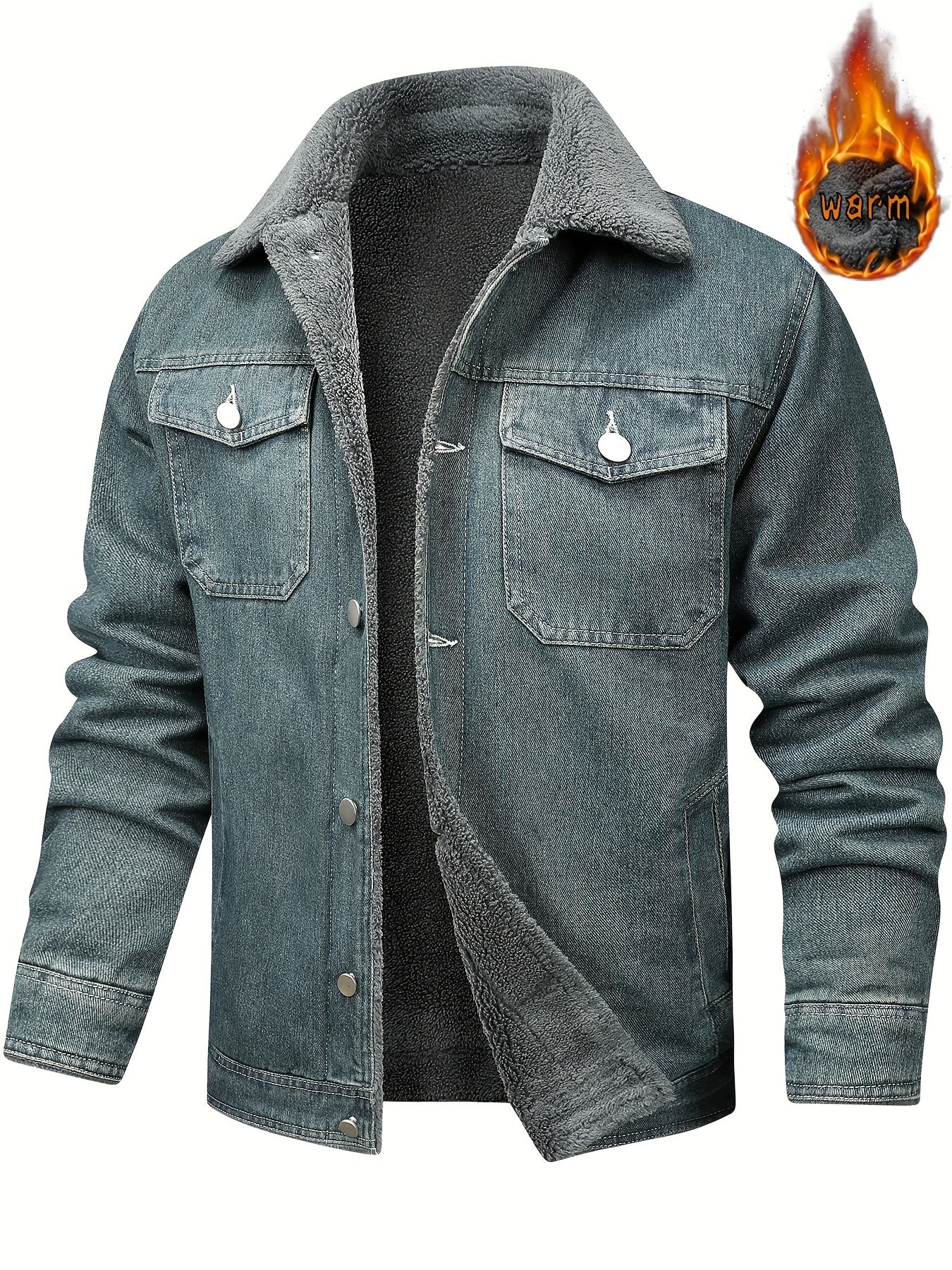 Herren Winterjacke Jeansoptik Warm Gefüttert Schwarze/Graue/Blaue Jacke mit Teddyfutter
