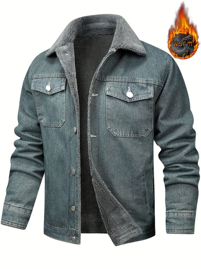 Herren Winterjacke Jeansoptik Warm Gefüttert Schwarze/Graue/Blaue Jacke mit Teddyfutter