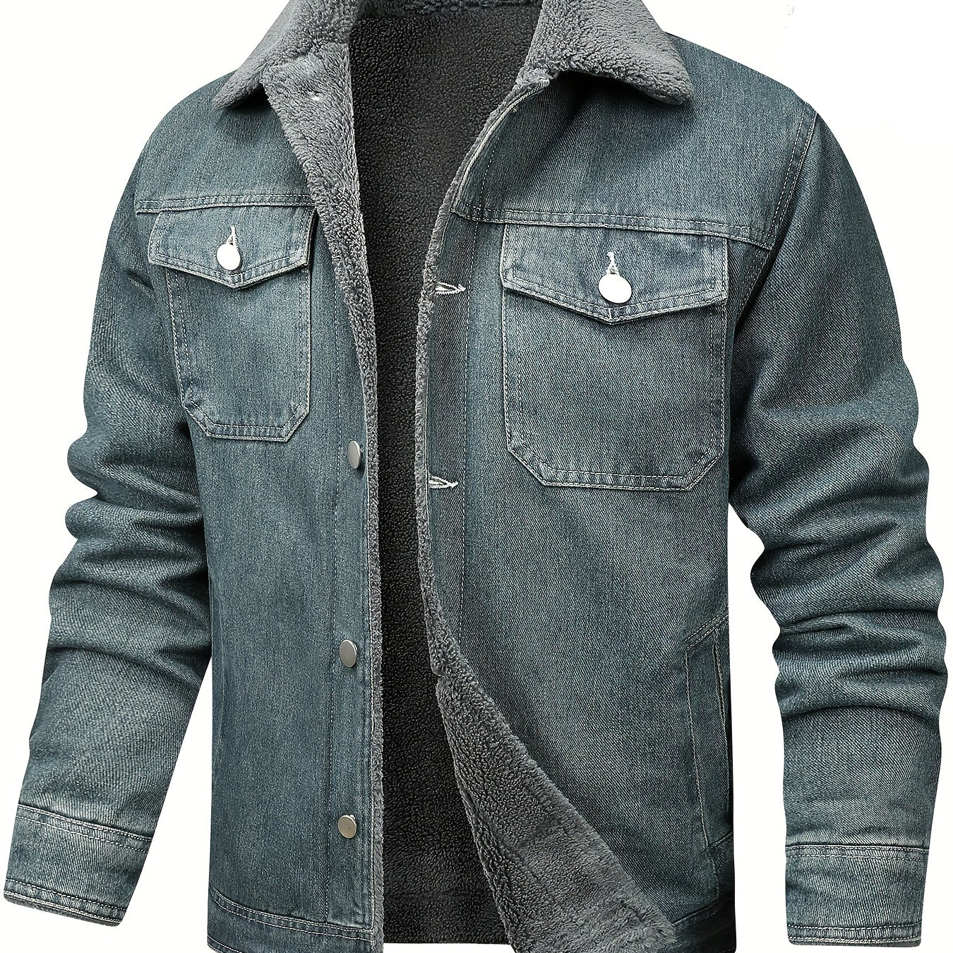 Herren Winterjacke Jeansoptik Warm Gefüttert Schwarze/Graue/Blaue Jacke mit Teddyfutter