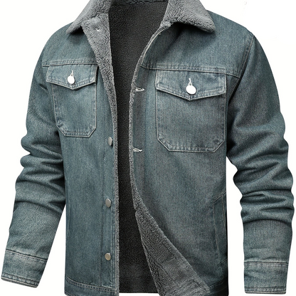 Herren Winterjacke Jeansoptik Warm Gefüttert Schwarze/Graue/Blaue Jacke mit Teddyfutter