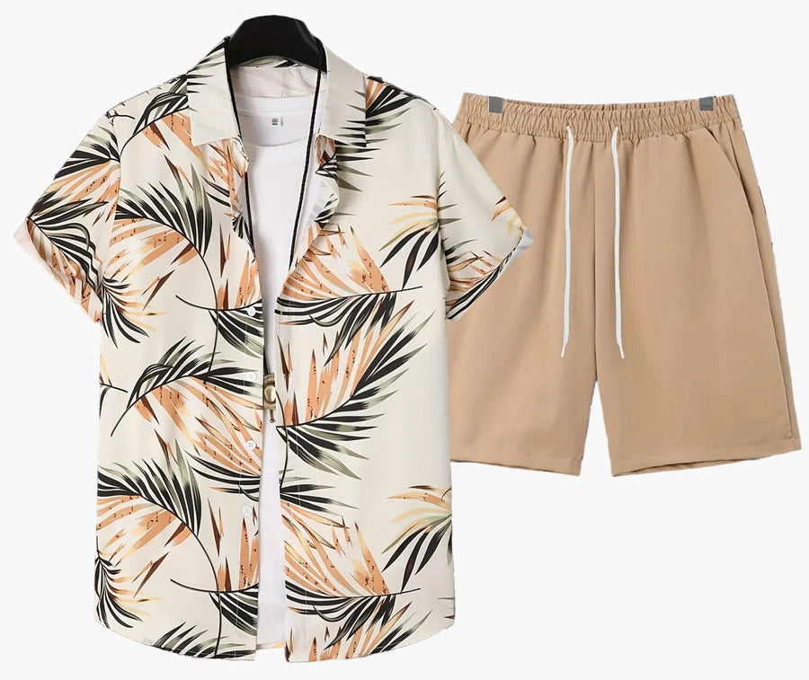 Herren Sommer Set – Tropisches Freizeit Hemd mit Shorts, ideal für Urlaub und Strand