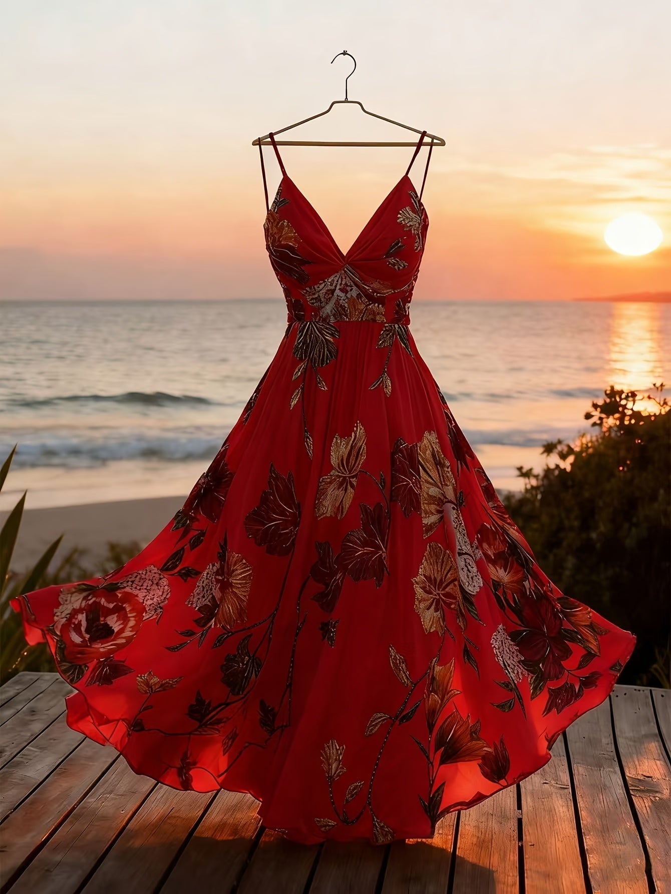 Damen Maxi Kleid mit Blumenmuster und schwingendem Rock – Eleganter Boho Stil für besondere Anlässe
