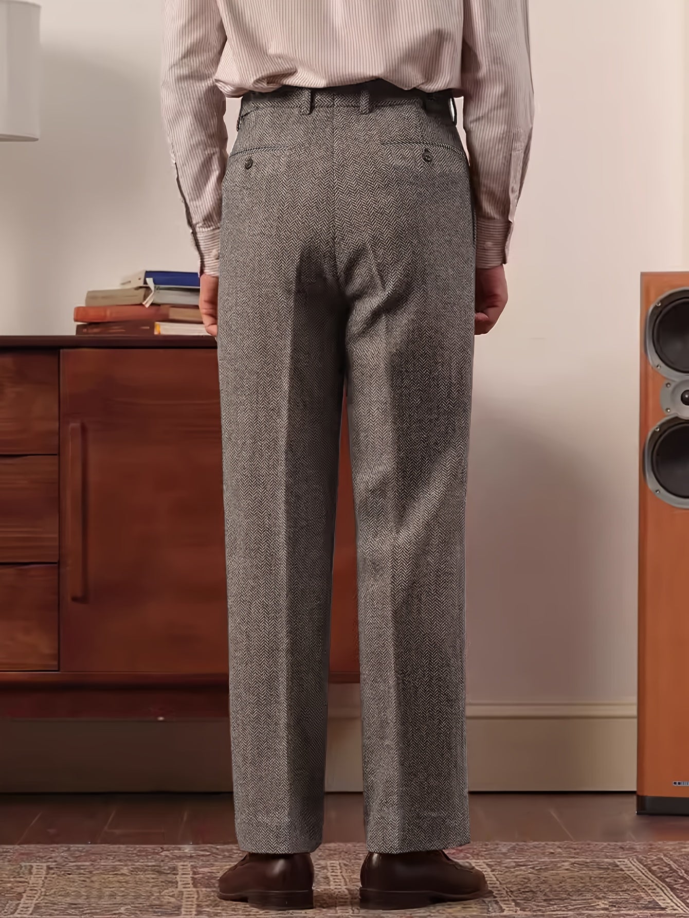 Hose mit Fischgrätmuster für Damen, Hoher Bund