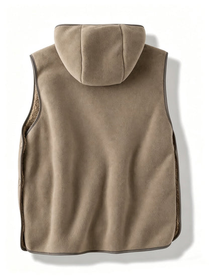 Unisex Kapuzenweste Fleece-Optik mit Kängurutasche und seitlichen Knöpfen