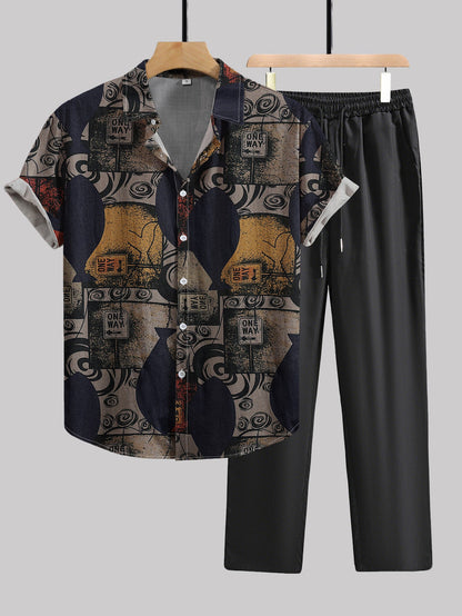 Herren Set mit Kurzarm-Hemd und Hose – Künstlerischer Style für Freizeit und Urlaub