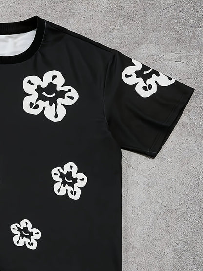 Herren Freizeit-Set mit Blumenmuster – Lässiges T-Shirt und Shorts, Modernes Lounge-Outfit