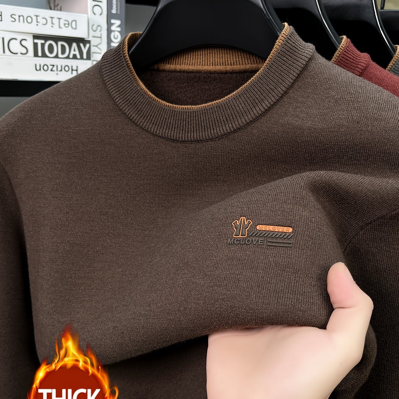Herren Rundhals-Pullover in verschiedenen Farben, weiches Material, mit Rippbündchen und Logoplatte