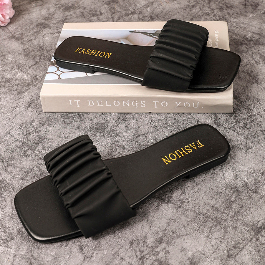 Damen Sommerschlappen mit modischem Riemen und quadratischer Spitze – Elegante Slides für Freizeit und Alltag