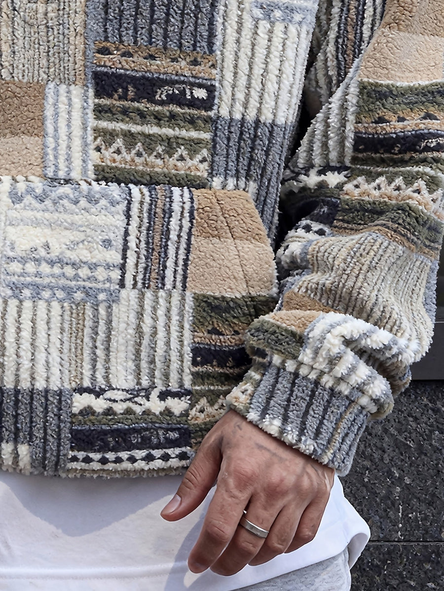 Heren patchwork-hoodie van teddyfleece met quarter-zip