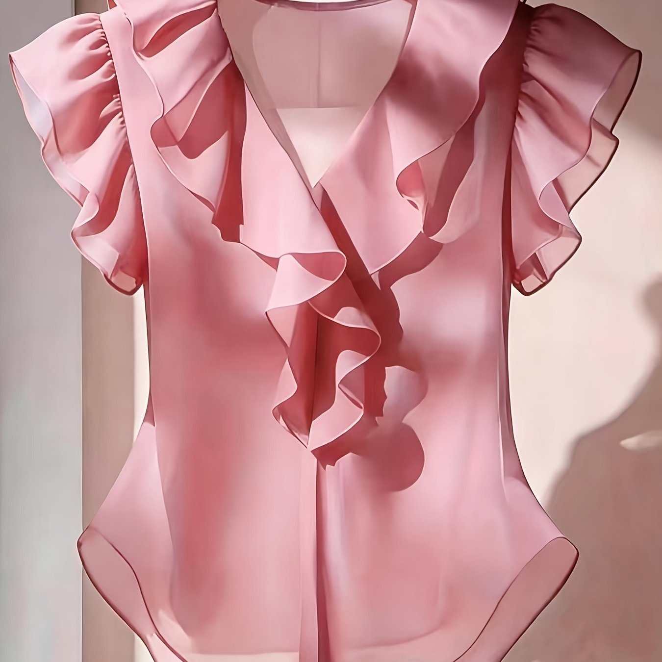 Damen Rüschenbluse mit V-Ausschnitt und Volantärmeln – Eleganter Stil für Büro und besondere Anlässe