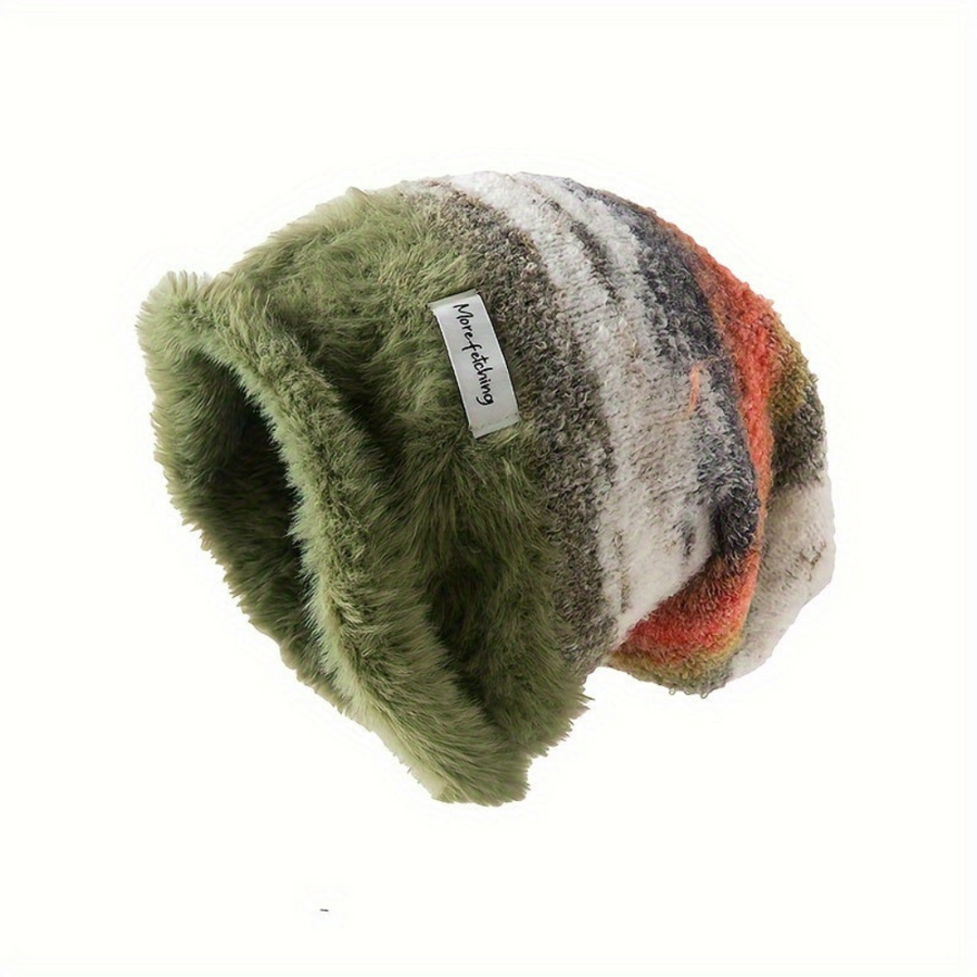 Unisex Beanie Mütze gestreift, weiches Futter, gestrickter Look, slouchy Style