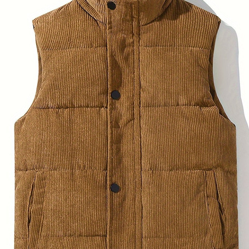 Steppweste Cord Herren Damen Unisex, Kragen, Knopfleiste, Seitentaschen