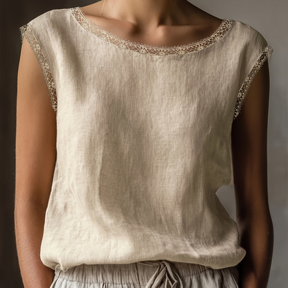 Damen Bluse ärmellos mit Spitzenbesatz, eleganter Freizeit-Look