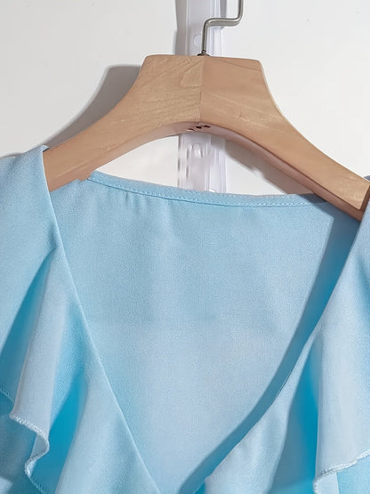 Damen Bluse mit Rüschen und Puffärmeln – Elegante feminine V-Ausschnitt Bluse für Büro und Freizeit