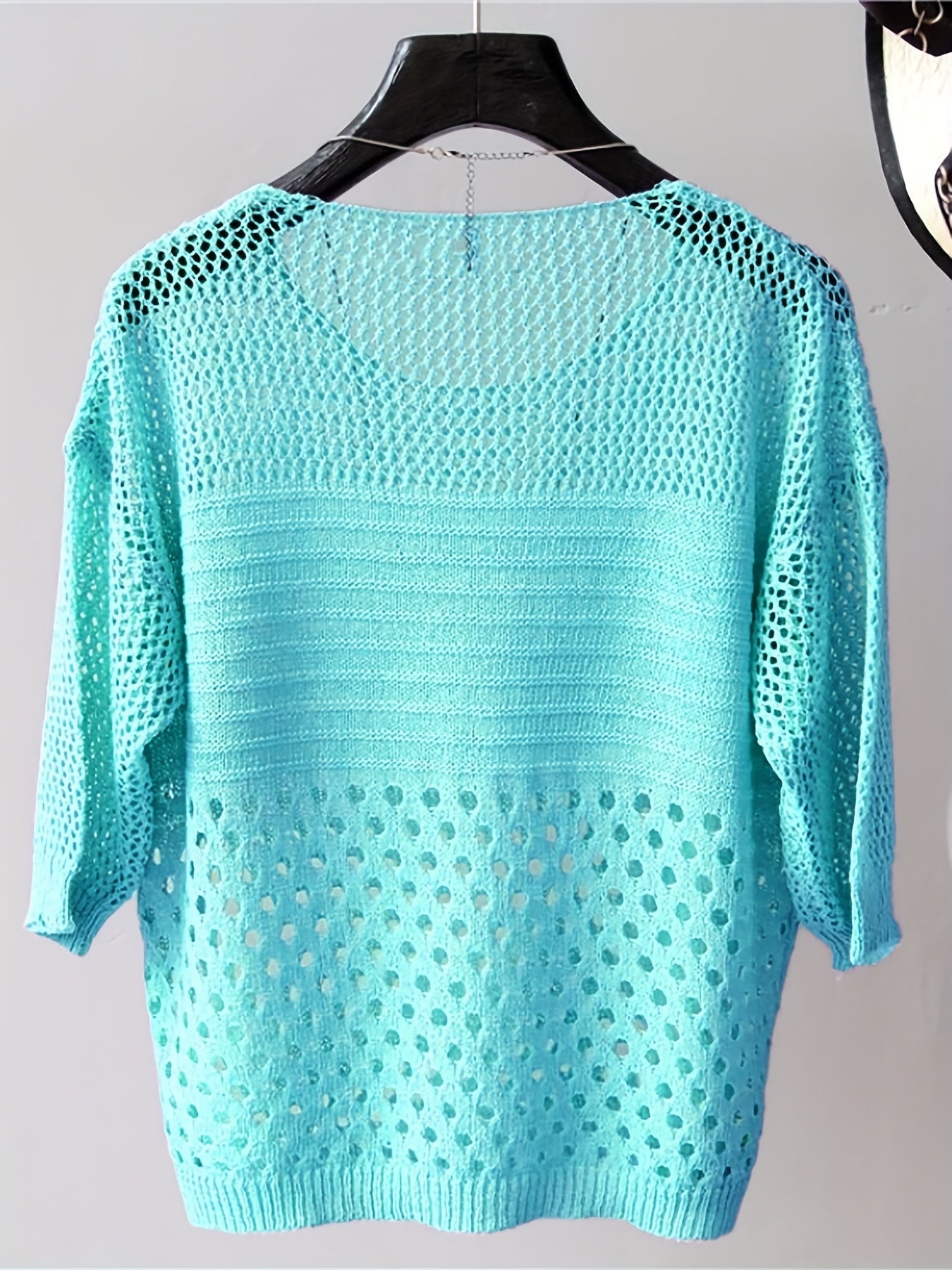 Damen Häkelshirt im Boho-Stil – Locker geschnittenes Strickoberteil mit geometrischem Muster