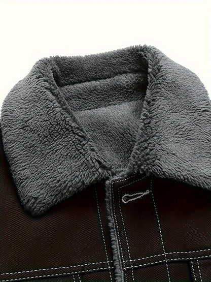 Herren Winterjacke Jeansoptik Warm Gefüttert Schwarze/Graue/Blaue Jacke mit Teddyfutter