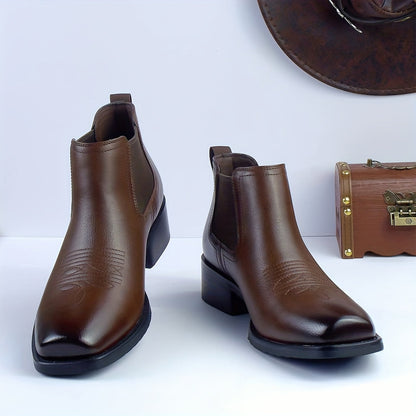 Chelsea Boots mit Western-Stickerei, Blockabsatz und elastischen Einsätzen für Herren