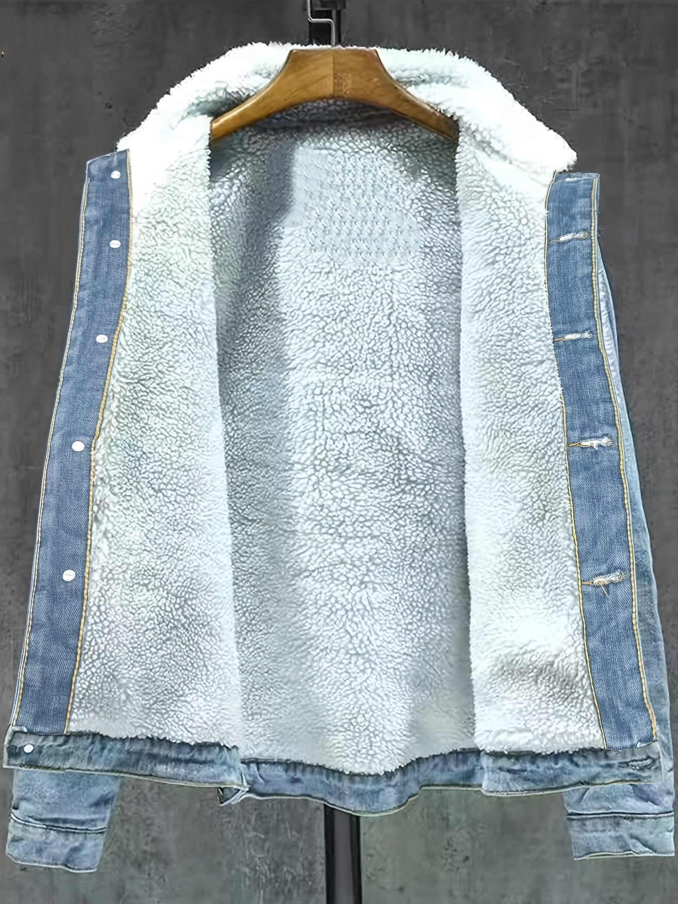 Jeansjacke Herren gefüttert mit Fellkragen Hellblau Winterjacke Baumwoll-Mix