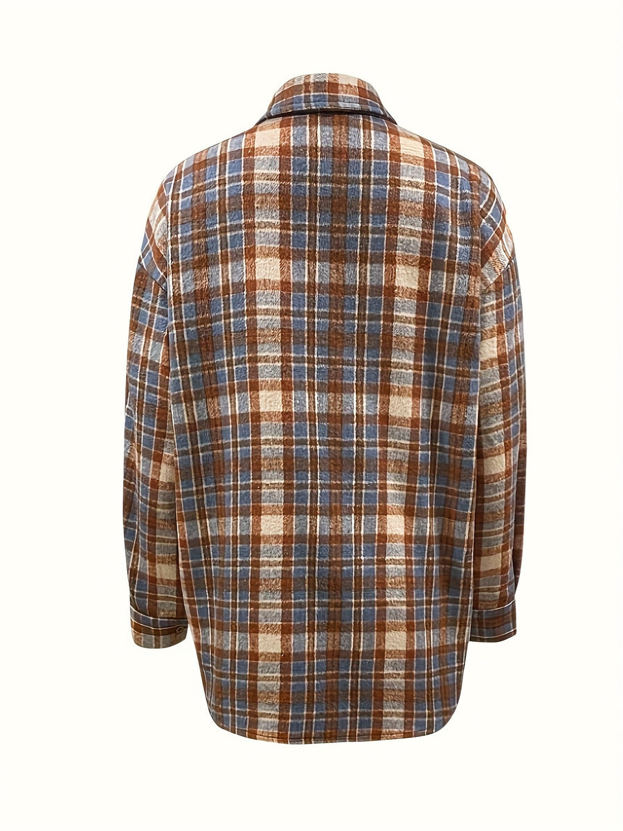 Karierte Oversize Hemdjacke Mehrfarbig Damen Freizeit